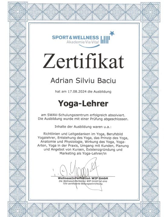 Zertifikat: Yogalehrer Hatha Yoga